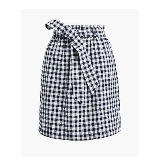 J. Crew skirt women's small gingham check paperbag belted linen blend lined blue - Picture 1 of 11